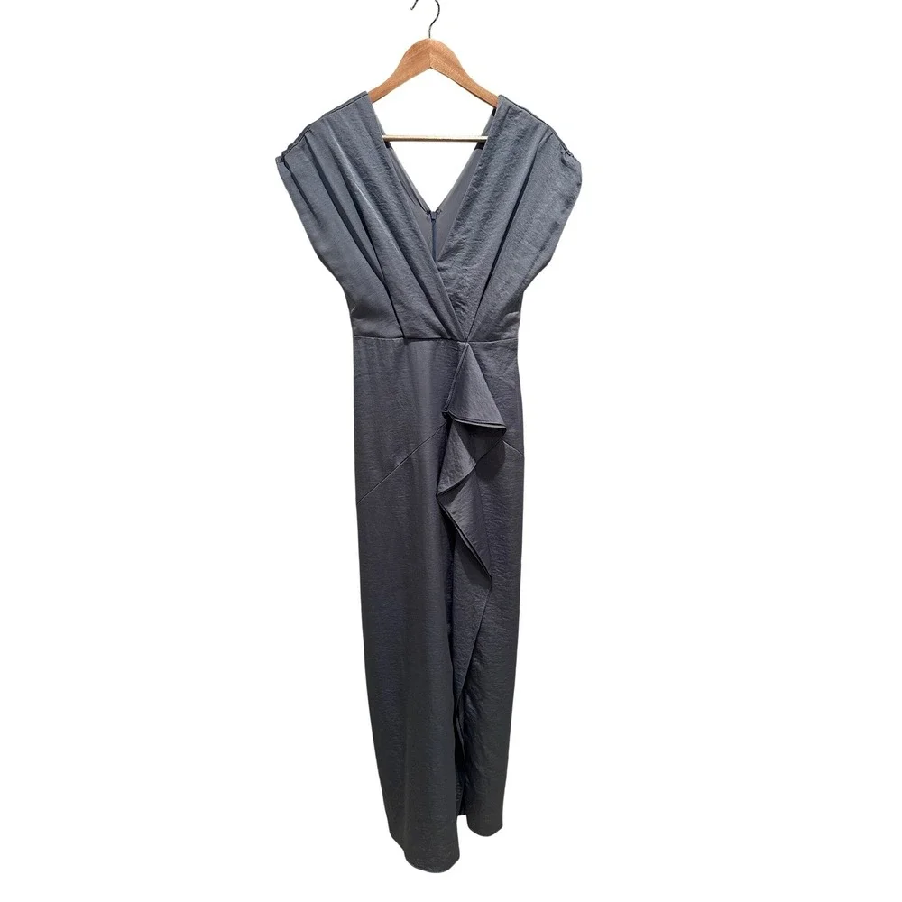 Harlyn Dusty Blue Ruffle Maxi‎ Dress XS Formal Cocktail Bridesmaid - Picture 3 of 11